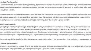 Fragment stenogramu bez brakujących słów Parafianowicza