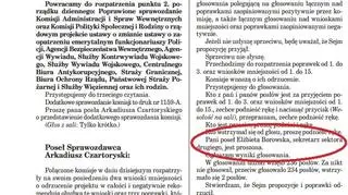Fragment stenogramu dotyczący posłanki Borowskiej