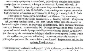 Fragment wniosku gdańskiego Sądu Okręgowego ws. Amber Gold