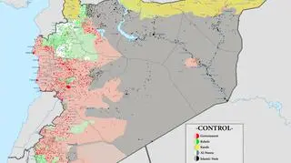 Front al-Nusra kontroluje cześć terytoriów na północnym zachodzie Syrii (Oznaczone białym kolorem)
