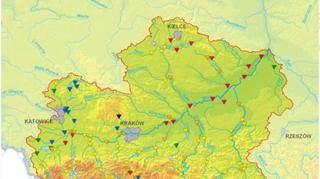 Górna Wisła - stan wód - mapa z godziny 22:00