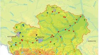 Górna Wisła - stan wód - mapa z godziny 7
