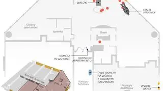Grafika przedstawiająca pokoje, z których strzelał Paddock