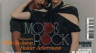 Haider Ackermann wraz z ulubioną klientką, aktorką Tildą Swinton, na okładce francuskiego pisma "Les Inrockuptibles" w 2010 roku