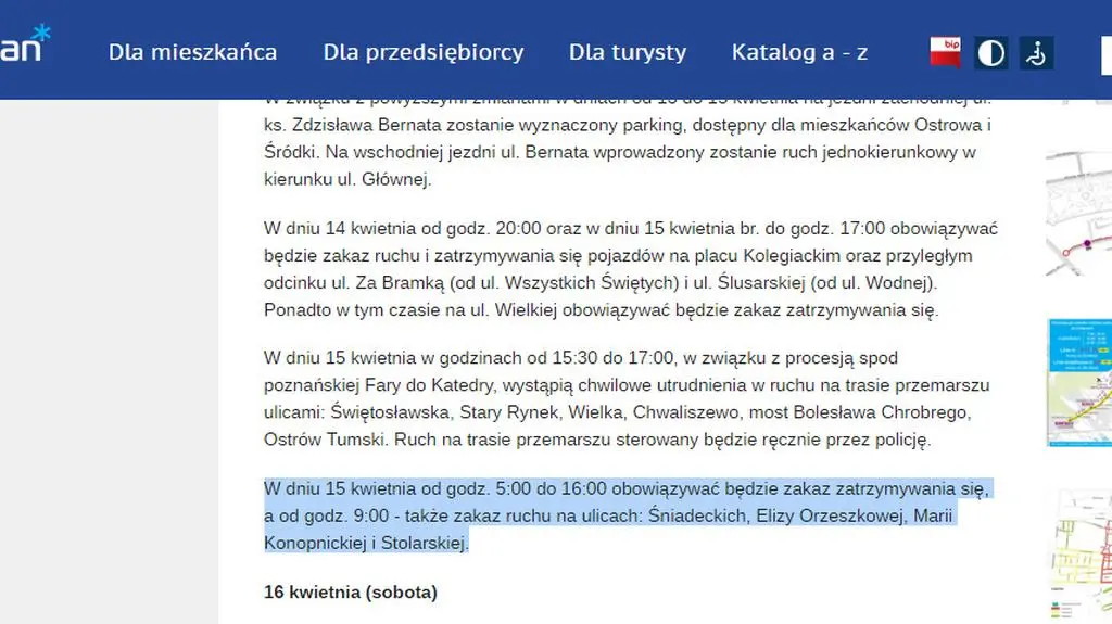 Informacja na stronie poznan