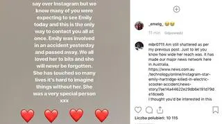Informacja o śmierci Emily Hartridge pojawiła się na jej Instagramie