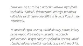 Internetowa petycja przeciwko spektaklowi w Teatrze Polskim