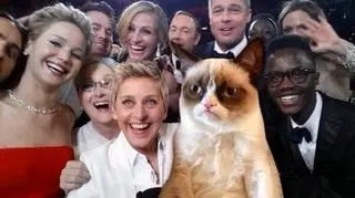 Jak przystało na historyczne "selfie", zdjęcie ma już swoje memy: tu ze zrzędliwym kotem (Grumpy Cat)