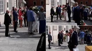 Jarosław Kaczyński i Marta Kaczyńska przed warszawskim Pałacem Ślubów