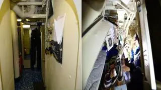 Jedno z przejść w kubryku przed i po zderzeniu ze statkiem