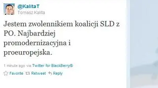 Kalita na Twitterze o koalicji PO-SLD