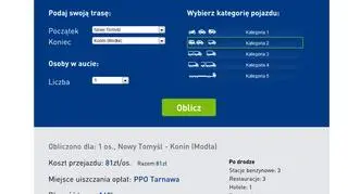 Kalkulator oblicza cenę przejazdu w przeliczeniu na 1 osobę