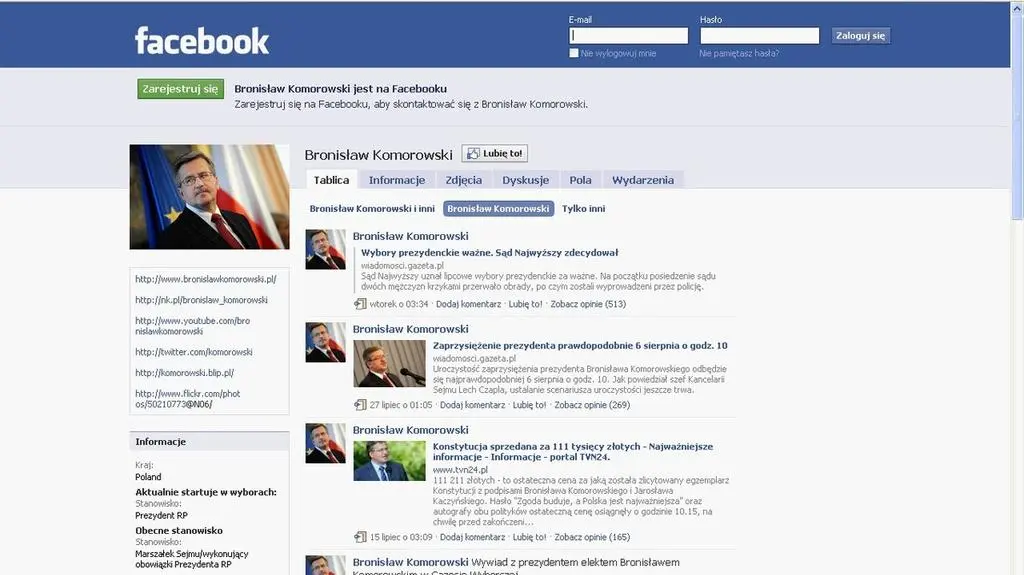 Kandydat Komorowski na Facebooku