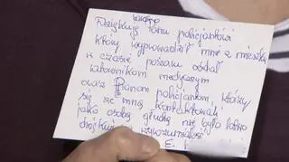 Kartkę z podziękowaniami pani Elżbieta przyniosła na komendę