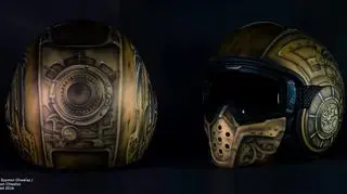 Kask pomalowany w duchu stempunku