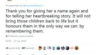 Komentarz na Twitterze Muzeum Auschwitz-Birkenau