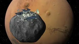Komputerowa wizja sondy przy swoim celu - Fobosie (Roskosmos)