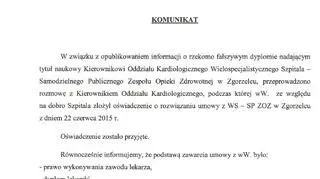 Komunikat dyrekcji szpitala w Zgorzelcu