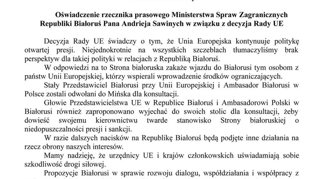 Komunikat MSZ Białorusi