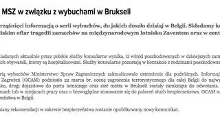 Komunikat MSZ w związku z wybuchami w Brukseli