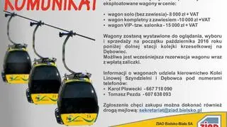 Komunikat o sprzedaży gondoli