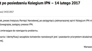 Komunikat prezesa IPN dot. dymisji wiceprezesa IPN