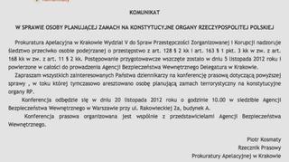 Komunikat Prokuratury Apelacyjnej w Krakowie