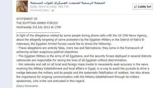 komunikat wojska Egiptu na oficjalnym profilu na Facebooku