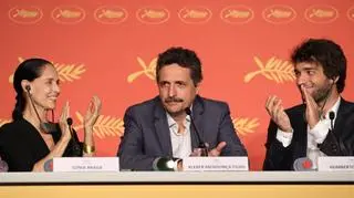 Konferencja po projekcji "Aquariusa"- w środku reżyser filmu Kleber Mendonca Filhois