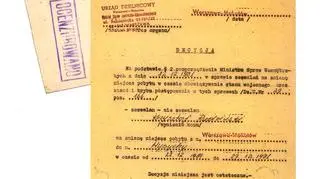 Koperta z pieczątkami Urzędu Cenzury i zezwolenie na zmianę miejsca pobytu w stanie wojennym/Teki edukacyjne, IPN
