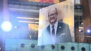 Large poster showing Paweł Adamowicz in the European Solidarity Centre in Gdańsk