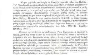 List byłego senatora do prezydenta Rybnika