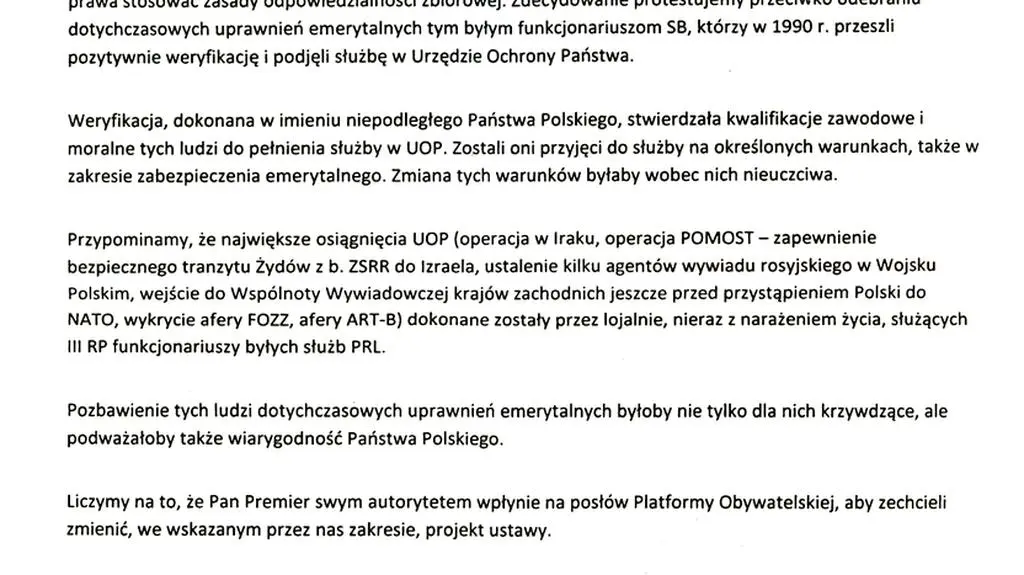 List byłych ministrów