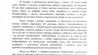 List Ewy Kopacz do premiera Czech Bohuslava Sobotki - pierwsza strona