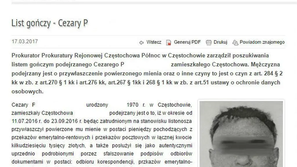 List gończy za listonoszem - 