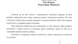 List liderów trzech ogólnopolskich central związkowych skierowany do premier Ewy Kopacz