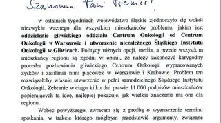 List marszałka śląskiego do premier rządu