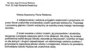 List profesora Baumana do senatu DSW