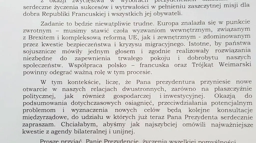 List Szydło do Macrona