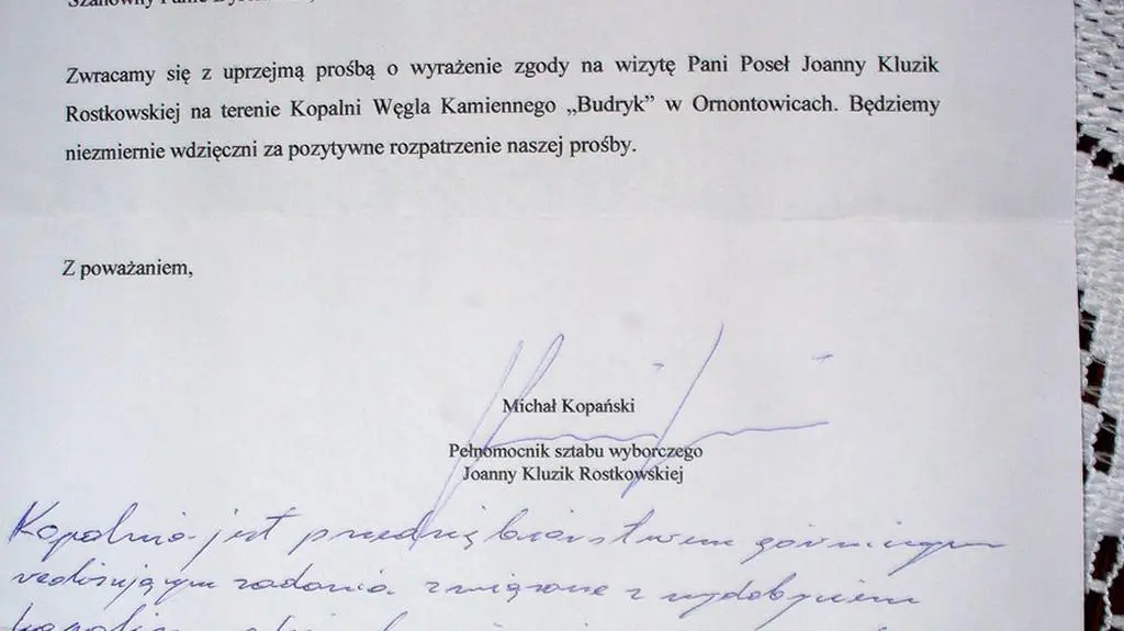 List ws. wizyty w kopalni