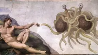 Logo kościoła Latającego Potwora Spaghetti (wikipedia.org)