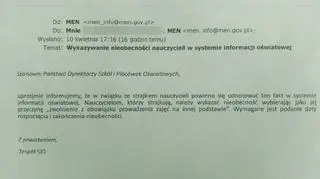 Mail z ministerstwa edukacji skierowany do dyrektorów szkół