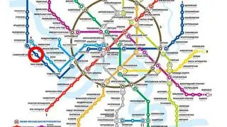 Mapa moskiewskiego metra z zaznaczonym miejscem wykolejenia się pociągu