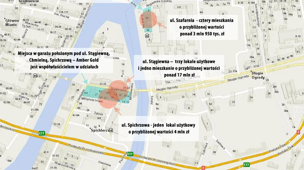 Mapa nieruchomości należących do Amber Gold