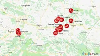 Mapa podtopień, spowodowanych intensywnymi opadami