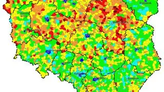Mapa przedstawiająca rozkład nieważnych głosów ogółem (materiały udostępnione przez prof. Śleszyńskiego)