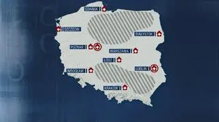 Mapa rozmieszczenia szpitali, które zdaniem ministra zdrowia są przygotowane na przyjęcie pacjentów z ebolą