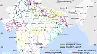 Mapa sieci kolejowej w Indiach