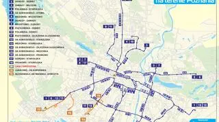 Mapa sieci tramwajowej na terenie Poznania 