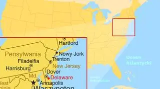 Mapa Stanów Zjednoczonych - położenie Delaware